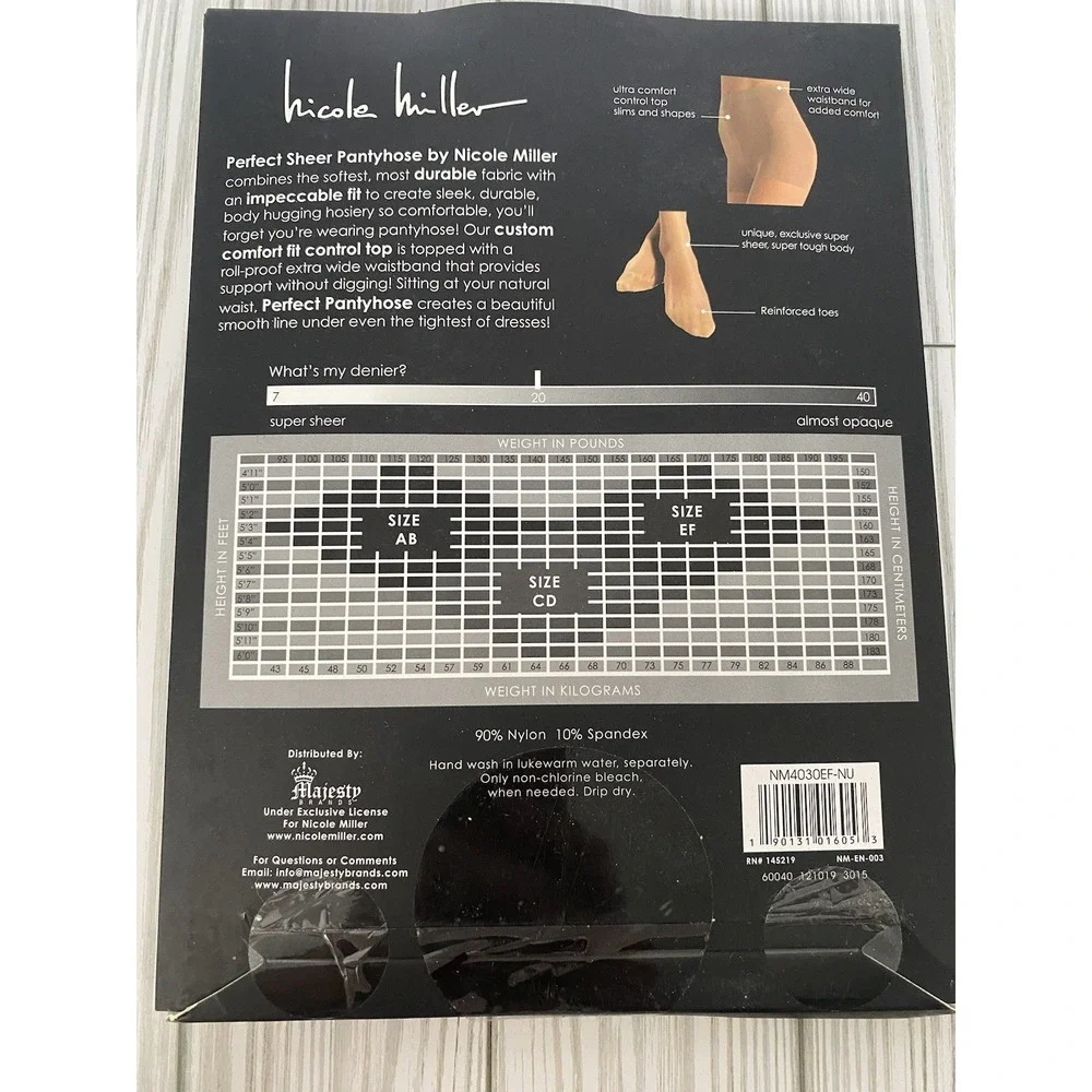 Nicole Miller New York Perfect Sheer Pantyhose Control Top NIP Size EF Nude‎